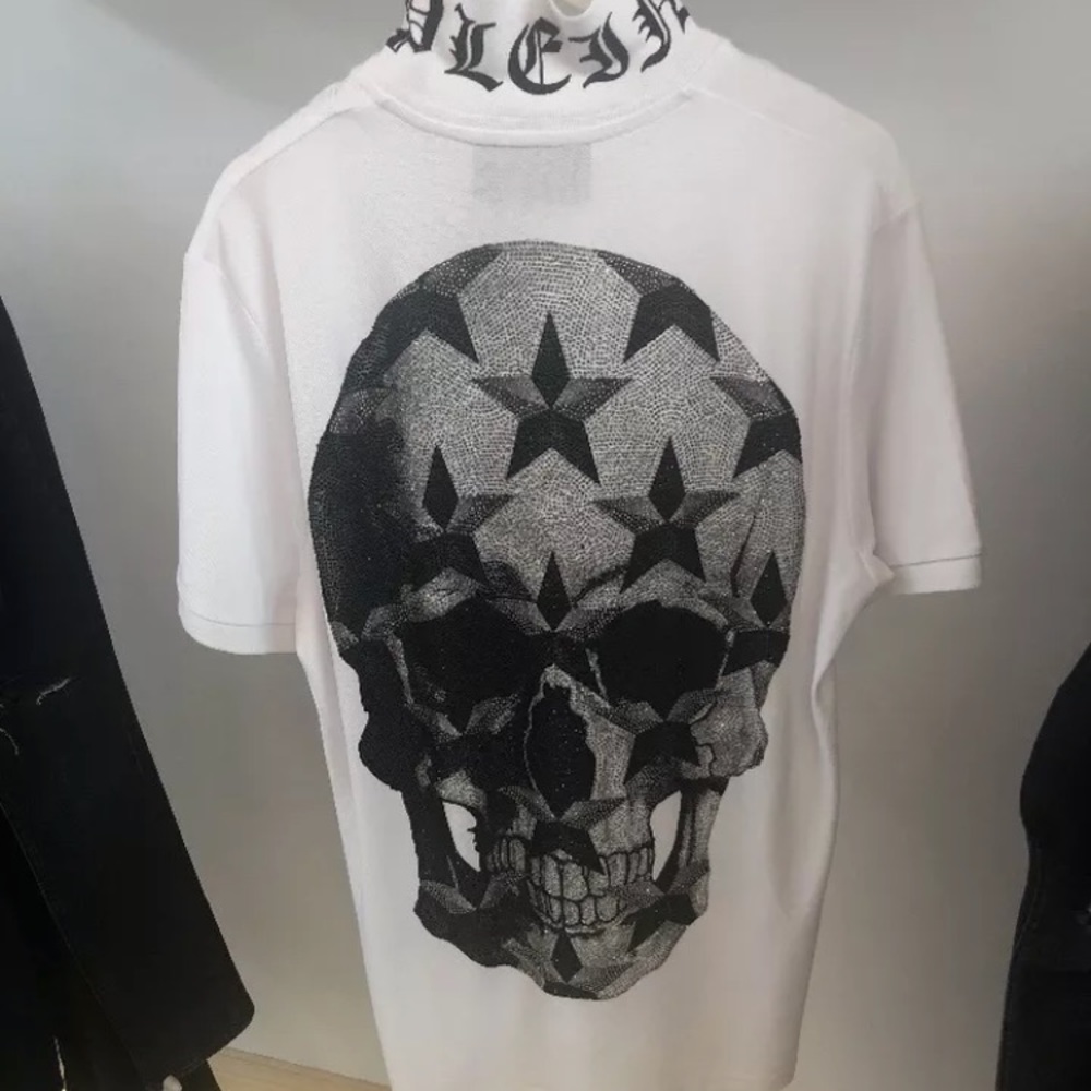 Philipp Plein white polo crystal skull NWT